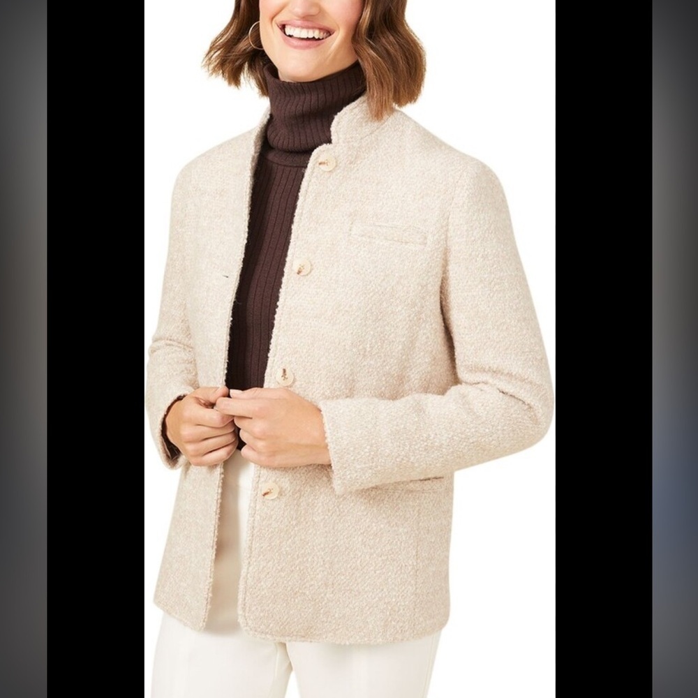 J. McLaughlin Cream Bouclé Button-Front Jacket